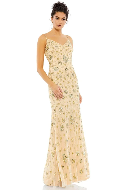 Day-To-Night Styles Mac Duggal 10806 - V-Neck Floral Beaded Evening Dress