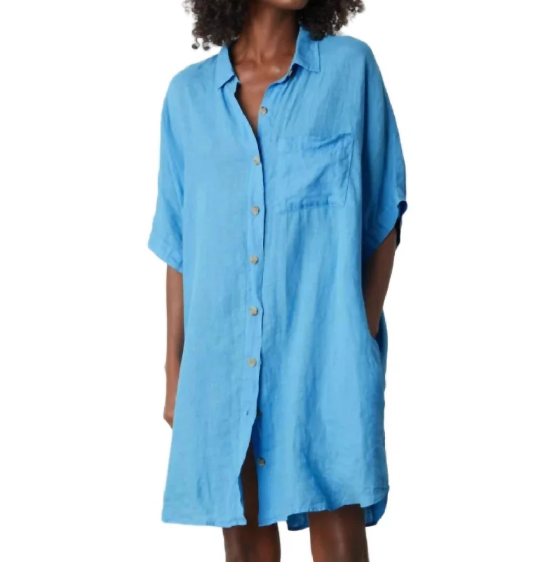 Luxe Women's Fashion Stevie Linen Button Up Dress In Splash
