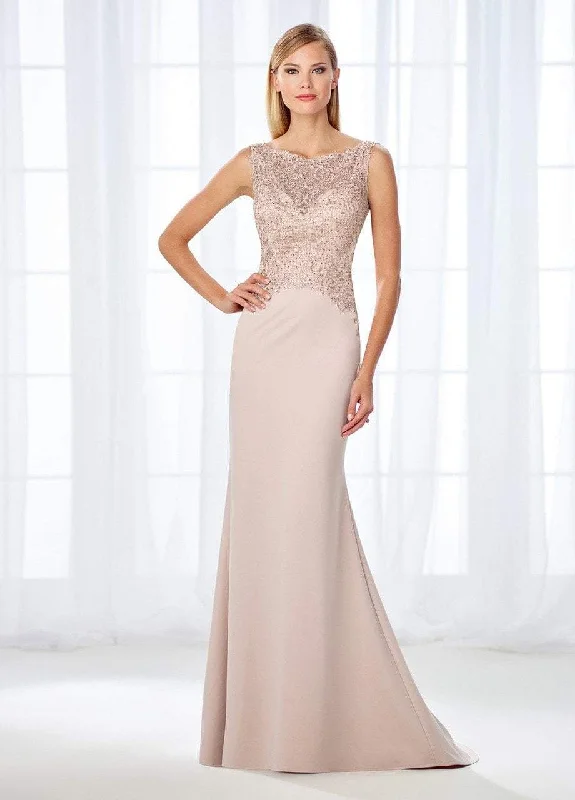 Fashion Forward Cameron Blake by Mon Cheri - Shimmering Bateau Beaded Lace Jersey Gown 118684 - 1 pc Stone in Size 14 Available