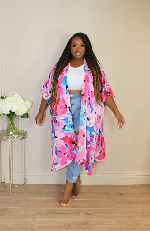 Flash Discount Floral Duster | Pink Mix