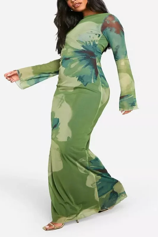 Street Chic Discounts Plus Size Floral Print Backless Maxi Dress