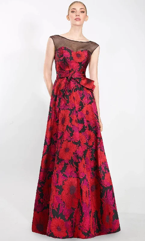 Durable Fashion Picks Janique 2206 - Illusion Bateau Printed Evening Gown