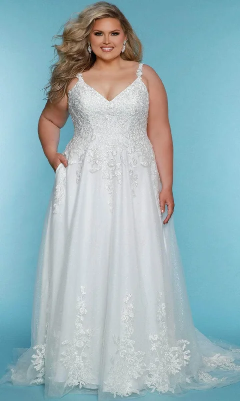 Trendy Pulse Sydney's Closet Bridal SC5322 - V-Neck Rose Floral Lace Applique Bridal Gown