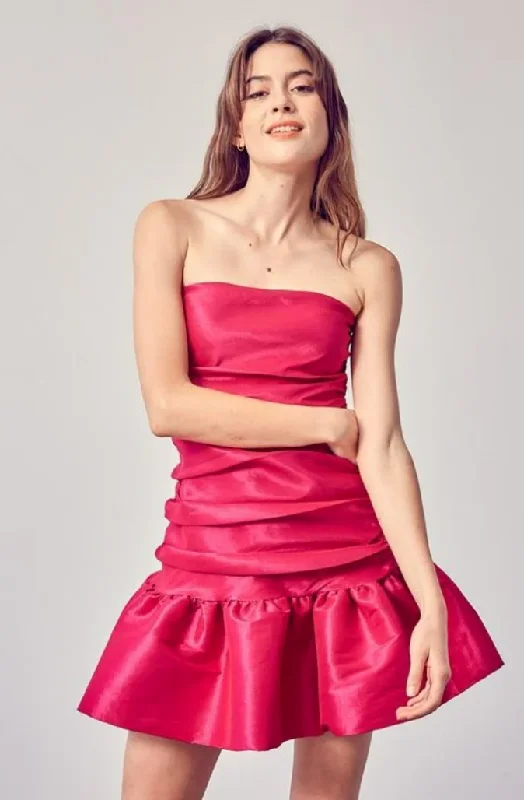 Dive Into Trendy Styles S - do + be hot pink strapless drop waist mini dress