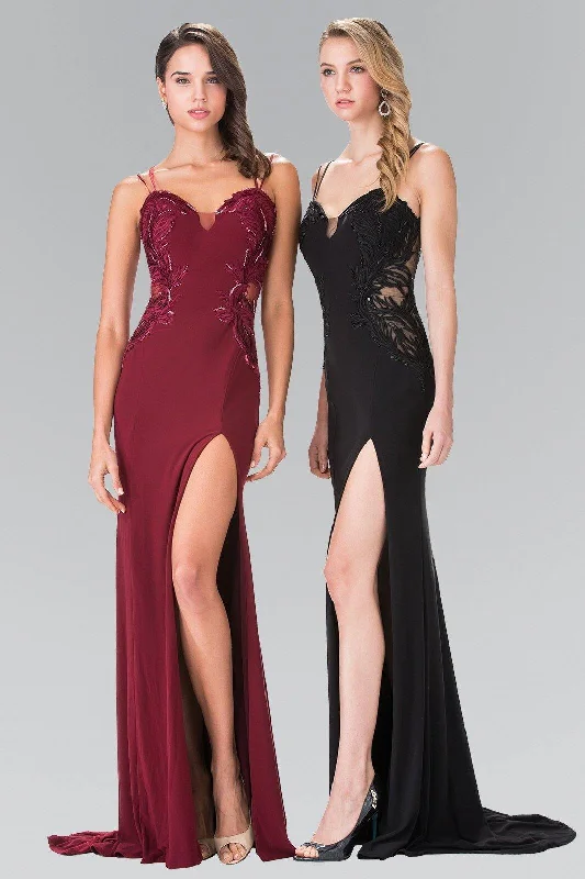 Trend Setting Wardrobe Embroidery Jersey Long Prom Dress with Side Slit