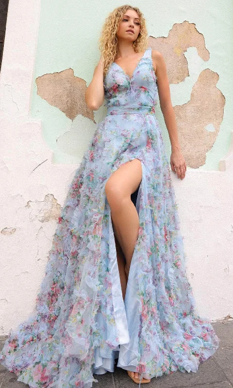 Fashion Sale Nox Anabel E1445 - Floral Print Ruffles Prom Dress