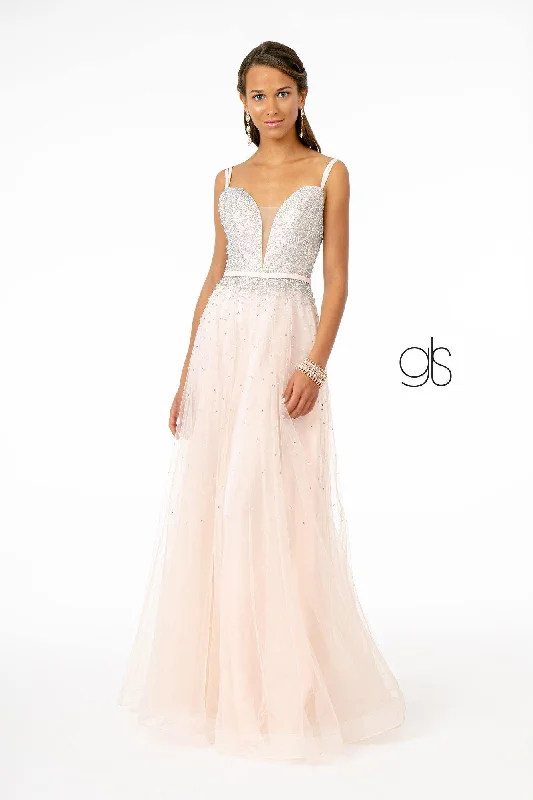 Chic Trends For The Fashion Savvy Jewel Embellished Bodice MeshLong Prom Dress
