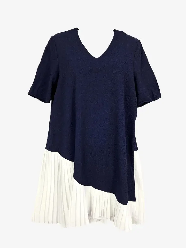 Stupidly Low Prices Tanya Taylor Elegant Navy & White Asymmetric Pleated Mini Dress Size 6