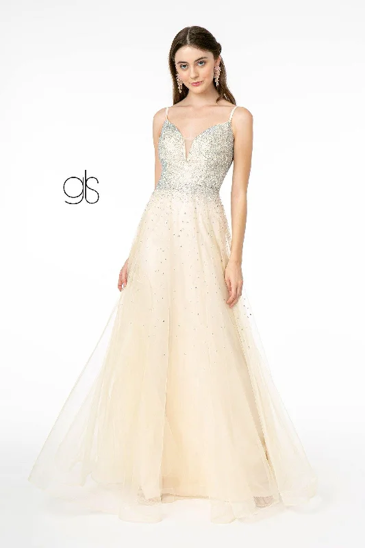 Style Beyond Borders Illusion Deep V-Neck Mesh Long Prom Dress