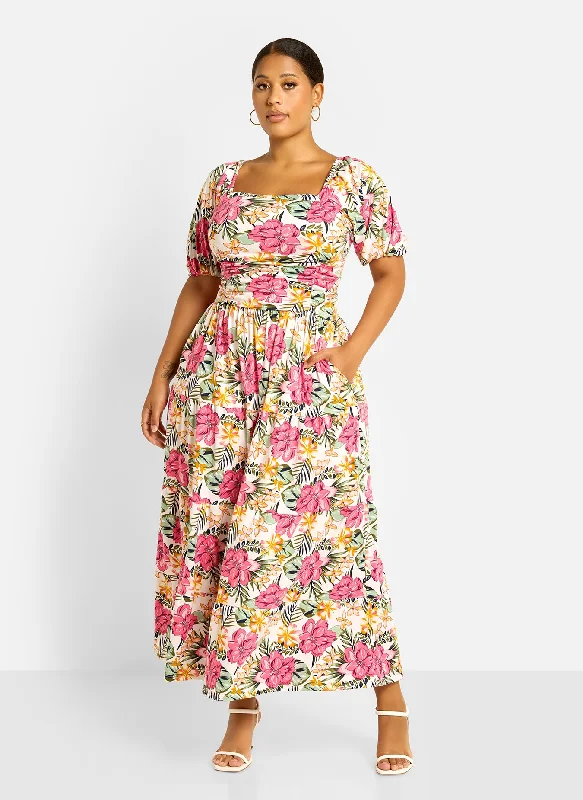 The Good Stuff Lana Ruched Skater Maxi Dress - Floral