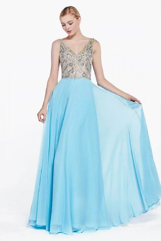 Massive Savings Ladivine 71190 - Sheer Long Bell Sleeves Beaded Chiffon Long Gown