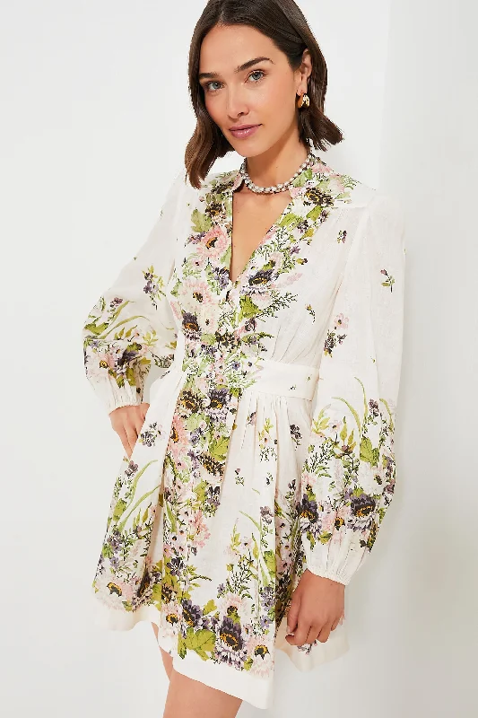Don't Miss Out Cream Multi Floral Halliday Plunge Mini Dress