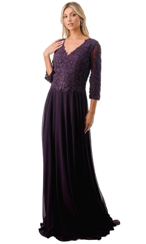 Luxury Fashion Aspeed Design M2758Q -Sheer Quarter Sleeve Beaded Evening Gown