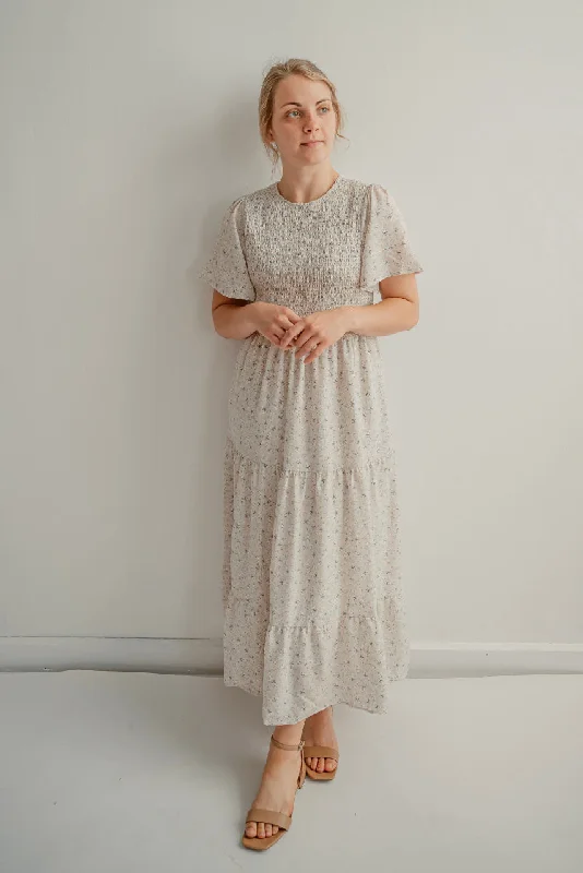 Weekend Exclusive Shiloh Smocked Floral Dress in Vanilla - FINAL SALE