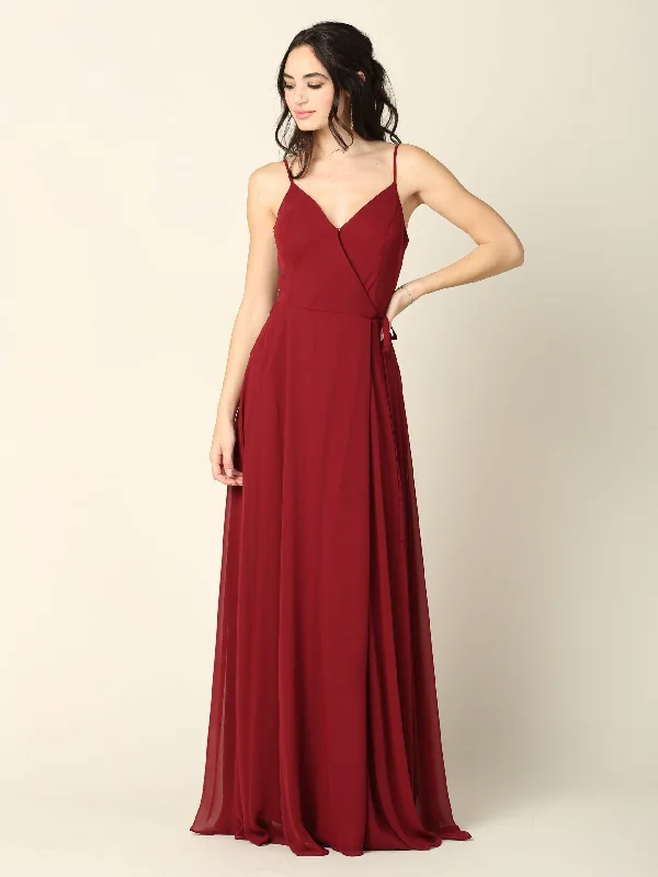 Fashionable Comfort Promotions Long Spaghetti Strap Chiffon Wrap Bridesmaids Gown Sale