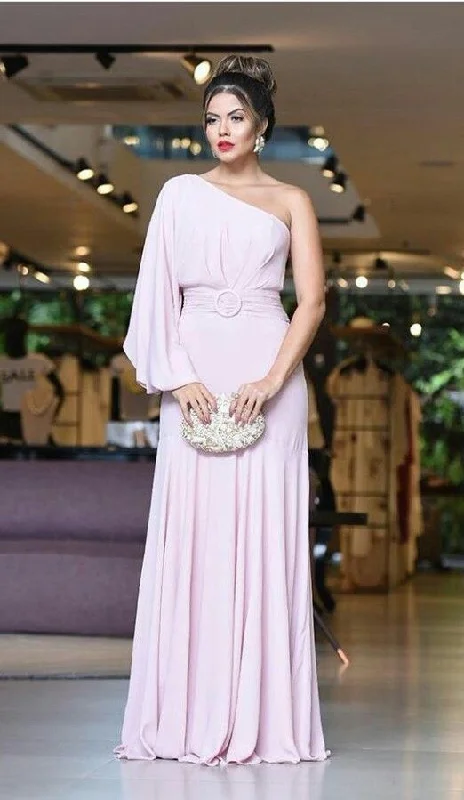 Flash Sale, Don'T Miss Elegant Pink One Sleeve Long Prom Dress,Pink Wedding Guest Outfit  Y7054