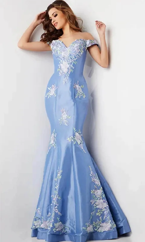 Casual Chic Jovani 37257 - Floral Embroidered Off-Shoulder Prom Gown