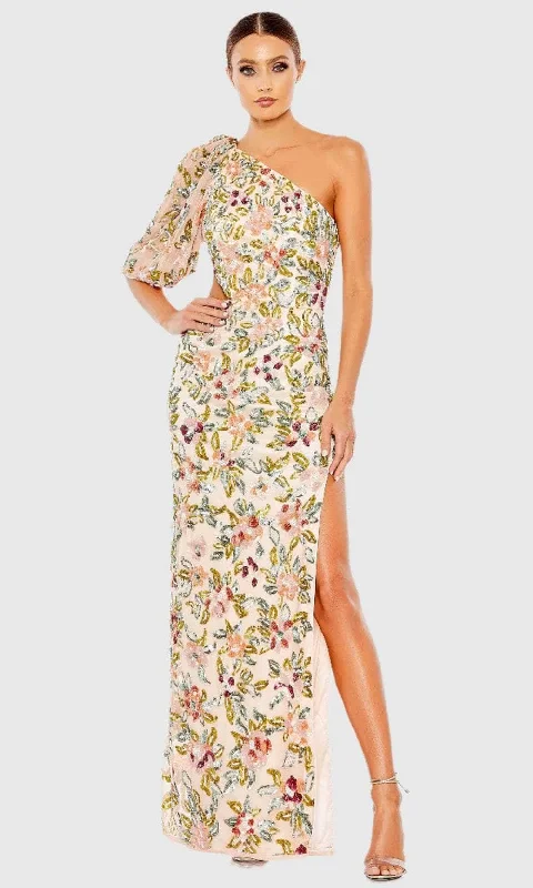 Vintage-Inspired Style Offers Mac Duggal A5567 - Floral Pattern Blouson Sleeve Prom Gown