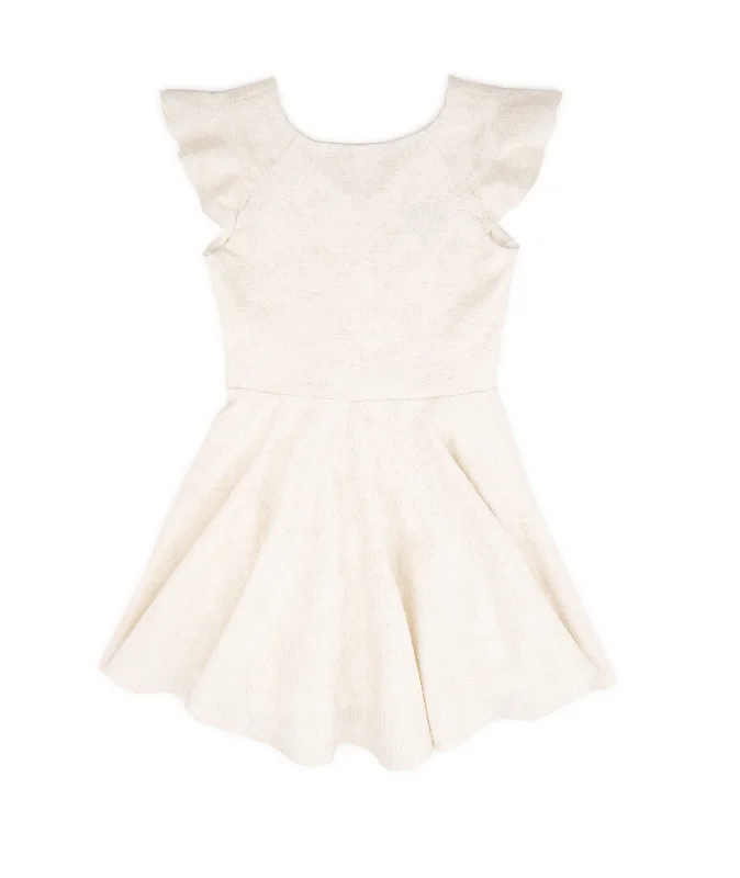 Women Fashion By Debra Girls Nadine Ivory Embossed Flutter Sleeve Fit and Flare Dress
