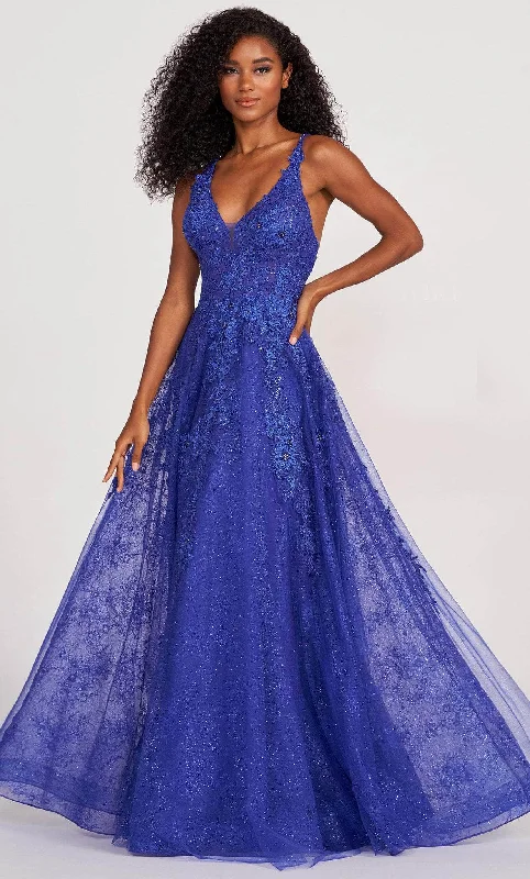 High Street Women’s Fashion for Trendy Shoppers Ellie Wilde EW34123 - Plunging V Neck Multilayer Gown