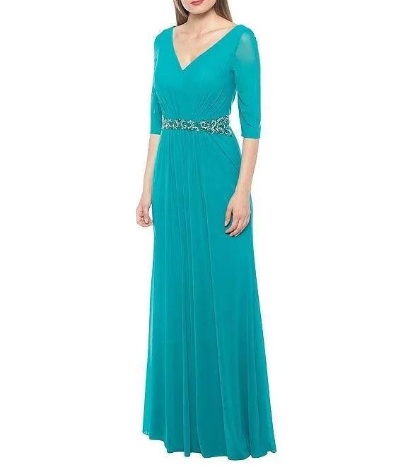 Style Without Limits Marina Long Formal 3/4 Sleeve Pleated Chiffon Gown