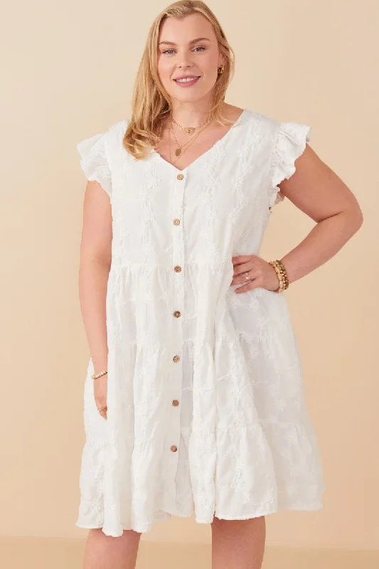 Unleash Your Trendy Side Laura Textured Floral Dress, Off White | Plus Size