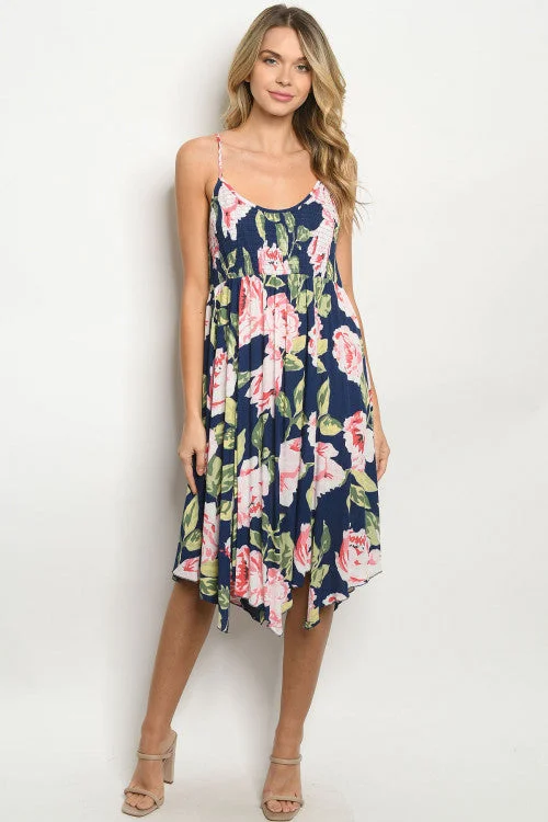 Vibrant Femme Fashion Navy Blue Floral Sundress