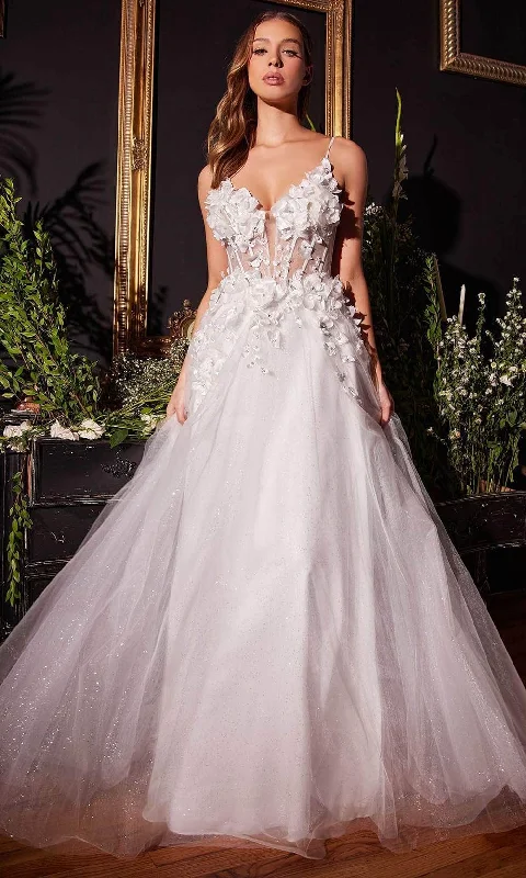 Casual Yet Chic Sales Cinderella Divine CM321W - Sleeveless Bridal Gown with Floral Details