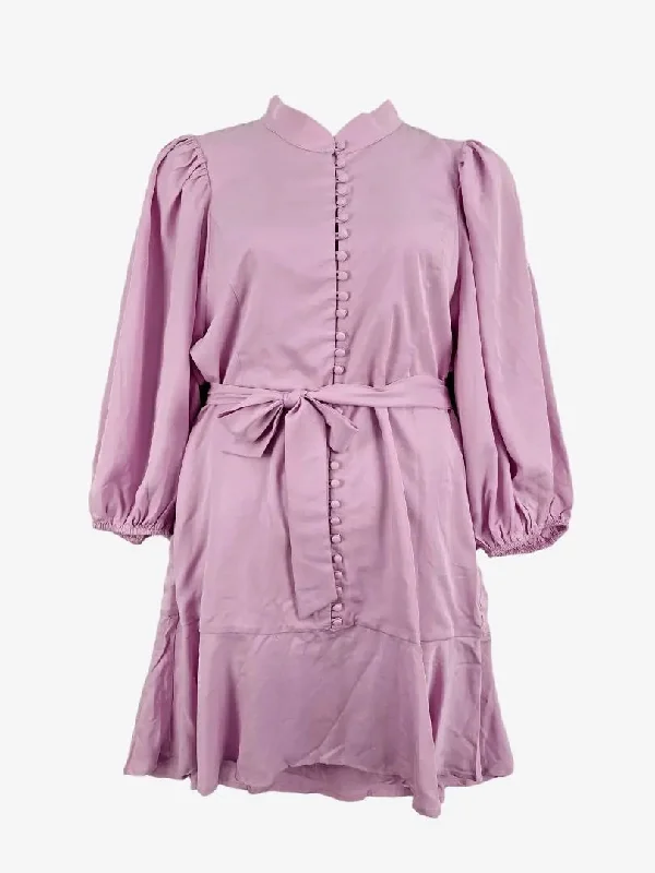 Fashion Forward Femininity Bohemian Traders Mauve Flounce Belted Button up Mini Dress Size 24