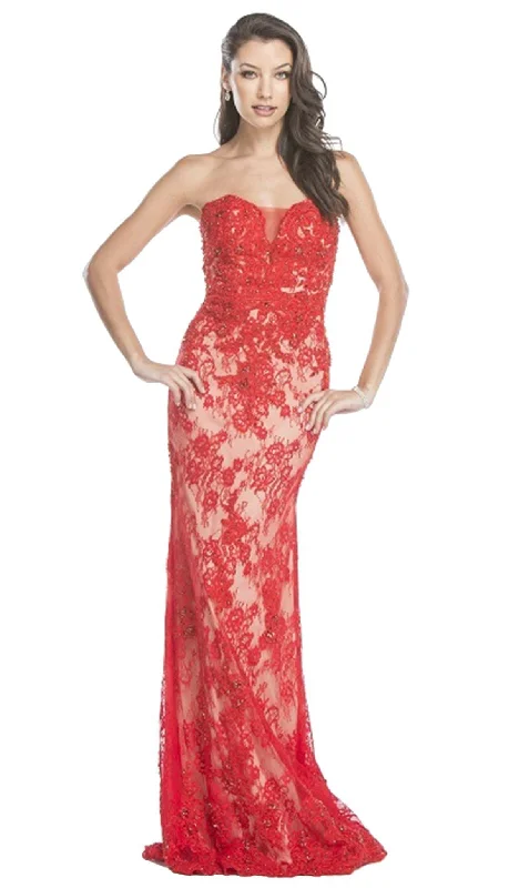 Hot Styles Aspeed Design - Floral Lace Sweetheart Fitted Evening Dress