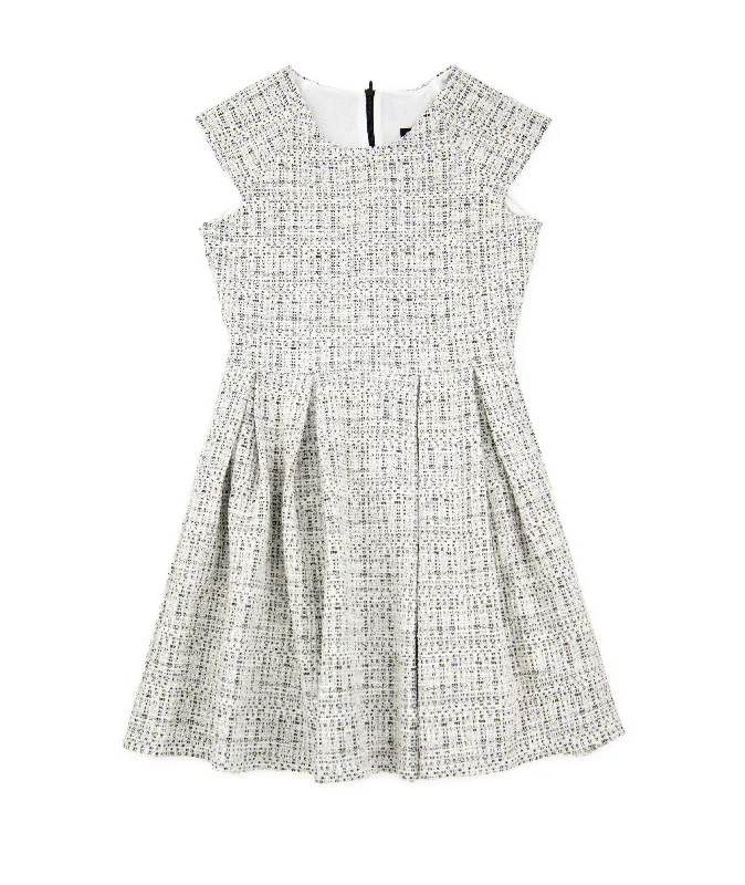Clothing Online By Debra Girls Ali Black/White New Boucle Cap Sleeve Box Pleat Dress