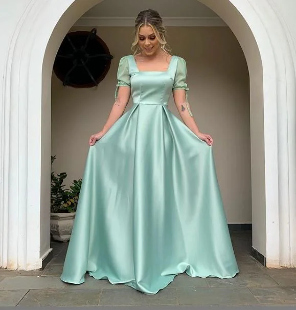 Hurry Before It'S Gone Modest A-line Square Neck Puff Sleeve Long Prom Dress,Wedding Guest Outfit  Y4794