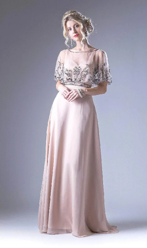 Summer Fashion Ladivine 13046 - Embellished Illusion Cape Formal Gown