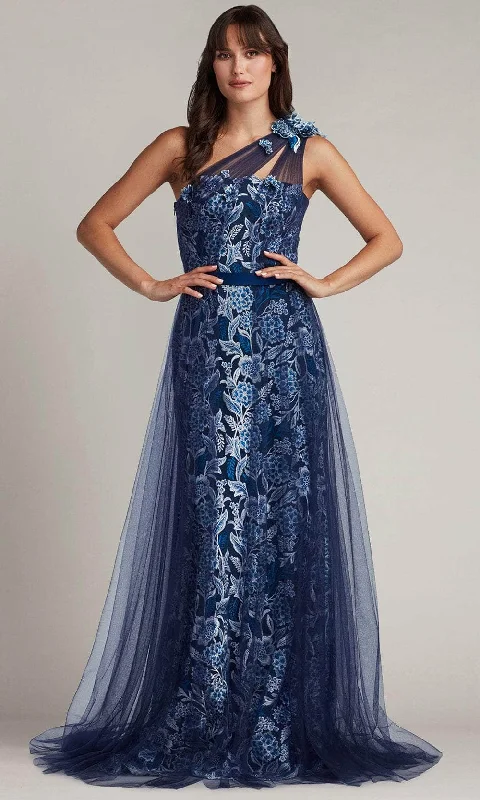 Sleek Style Discounts Tadashi Shoji CDP24058L - Floral Embroidered One Shoulder Evening Gown