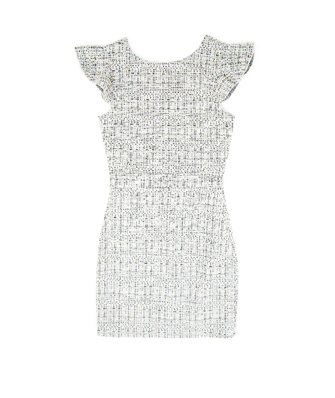 Women's Clothes Online Shopping By Debra Girls Milly Black/White New Boucle Flutter Sleeve Sheath Dress