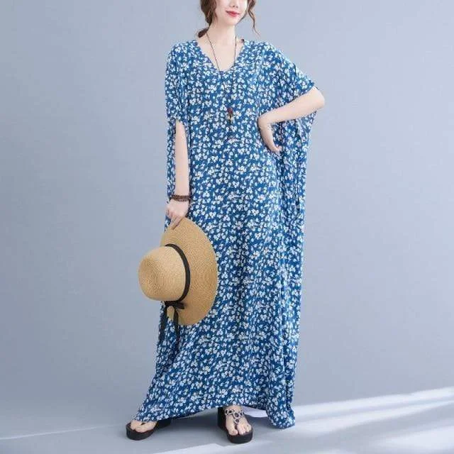Stylish Loungewear for Women Azalea Floral Blue Kaftan Dress