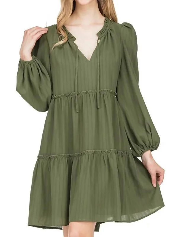 Gorgeous Glamour Collection Gathers Tiered Dress In Olive