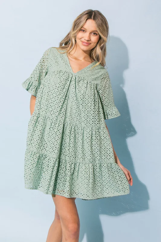 Mega Sales GIVE LOVE A CHANGE EYELET MINI DRESS