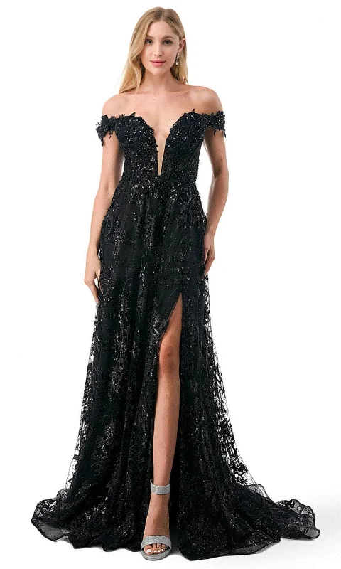 Street Style Discounts Trevi Collection L2621 - Floral Sequin Off Shoulder Evening Gown