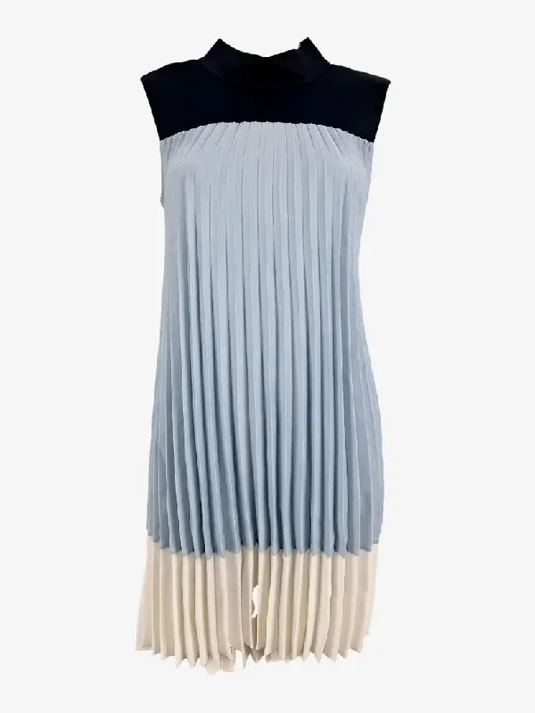 Best Deals Of The Season Ted Baker Ice Blue Mock Neck Pleated Mini Dress Size 10