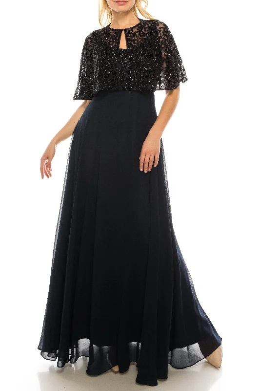 Casual Yet Stylish Separates Aidan Mattox Long Formal Beaded Evening Cape Dress