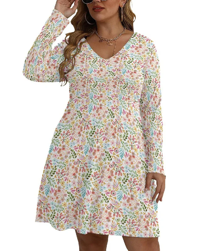 New Arrival Discount Garden Gala Floral V-neck Long Sleeve Dress