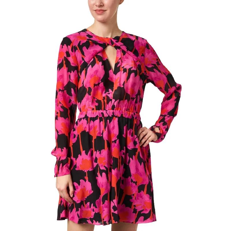 Feminine Soft - Hued Look Silk Chiffon Dress In Pink/black