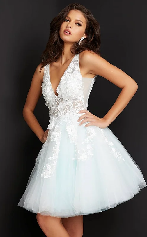 Boutique Styles Jovani 63987 Floral Appliqués Homecoming Dress Prom Dress Tulle Floral Cocktail Gown