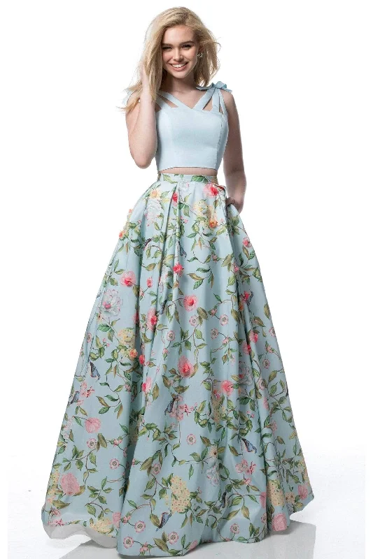 Fashion Forward Sherri Hill - V-Neck Floral Pleated Prom Dress 51959