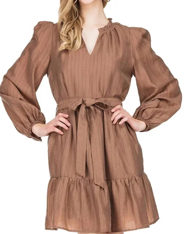 Trend Forward Threads Tiered Dress In Coffee