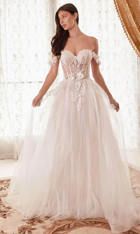 Polished Style Deals Cinderella Divine WN308 - Off-Shoulder Wedding Gown with Floral Details