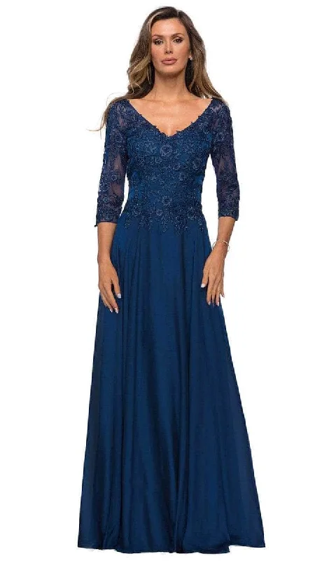 Glamorous Evening Wear La Femme - Laced Quarter Sleeve Evening Gown 28106SC