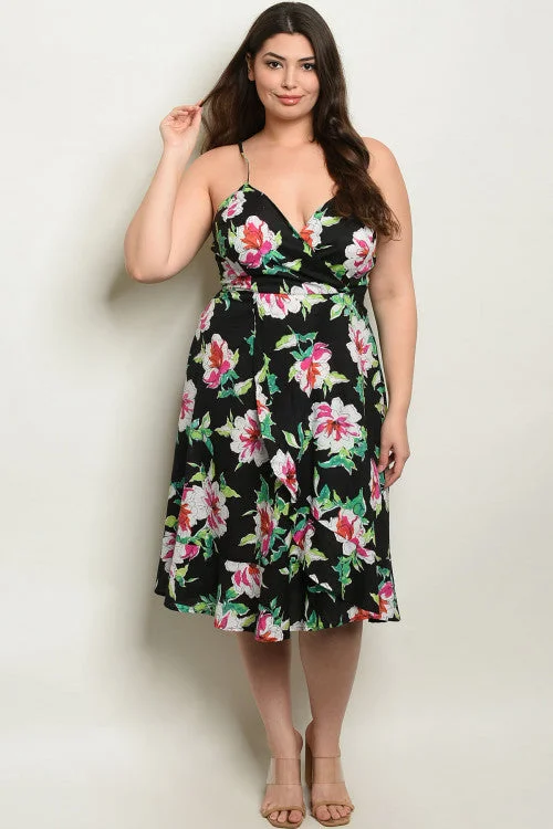 Elegant Fashion Black Floral Plus Size Sundress