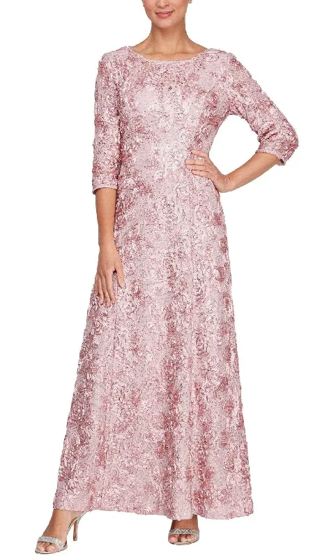 Cozy Chic Promotions Alex Evenings 81122539 - Floral Quarter Sleeve Formal Dress